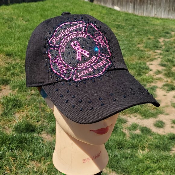Ladies Black Cancer BLING Hat NEW - Picture 1 of 4
